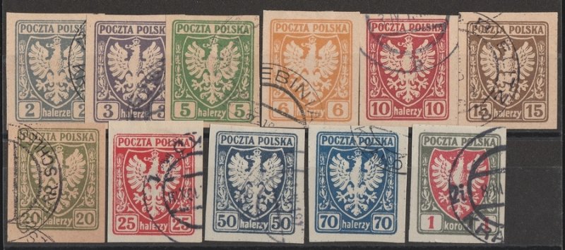 POLAND 1919 Western Galicia Arms set 2h-1Kr imperf.  