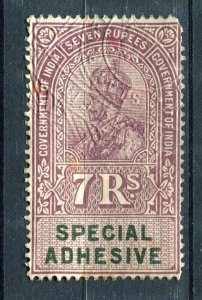 INDIA; Early 1900s GV Portrait type Revenue issues fine used 7R. value