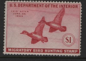 RW10 UN SIGNED  THINS  DUCK STAMP  1943, CV $55.00