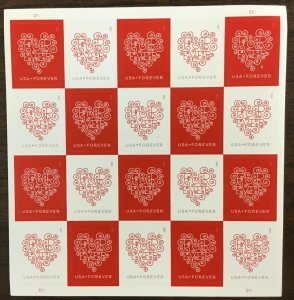 4955-4956  Love Forever Hearts MNH Sheet of 20 Forever stamps  FV $13.60  2015