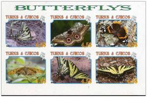 TURKS CAICOS SHEET IMPERF CINDERELLA BUTTERFLIES INSECTS