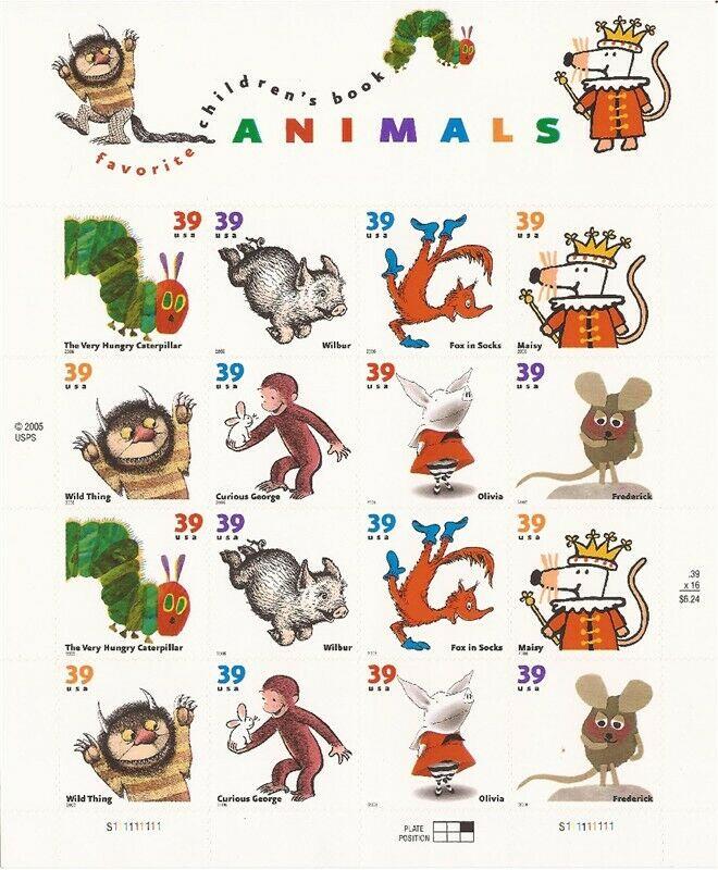 USA 2006 Children’s Book Animals - 16 Stamp Sheet #3987-94