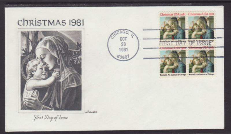 US 1939 Christmas Madonna B/4 Artmaster U/A FDC