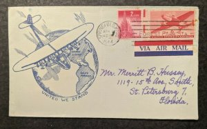 1944 United We Stand Forest Park Cancel Airmail WWII Illustrated Patriotic Cover