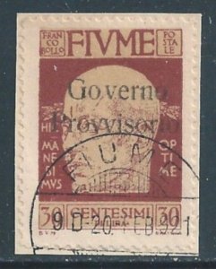 Fiume #139 Used On Piece 30c Gabriele D'Annunzio Issue Ovptd. Gove...