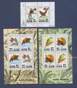 NORTH KOREA - Scott 3219a, 3220a, 3221a -  MNH S/S - Birds - 1993