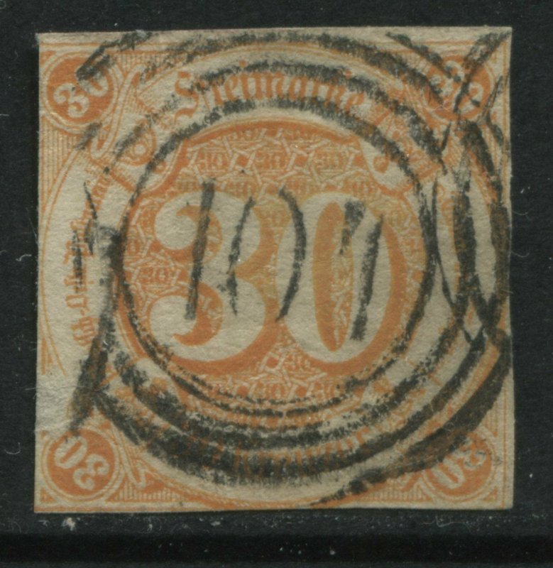  Thurn & Taxis Southern District 1859 30 kreuzer orange used with numeral 107 