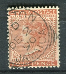 JAMAICA; 1890s early classic QV issue fine used 4d. value, Postmark 