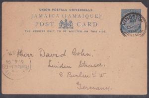 JAMAICA 1894 1d postcard commercial use Germany..............................743