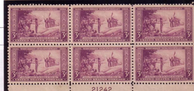 US#739- 3c  Wisconsin Discovery -Plate Block of 6 CV $9.25