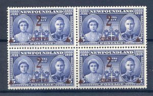 Newfoundland 2c on 5c Deep Ultramarine SG273 mounted Mint Block 4