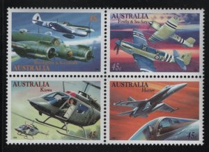 Australia 1996 MNH Sc 1484a 45c Military Planes and helicopters Block of 4