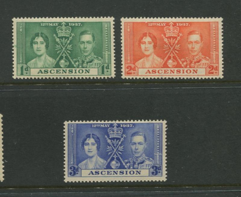 Ascension - Scott 37-38 - Coronation Issue -1937 - MVLH - Set of 3 Stamps