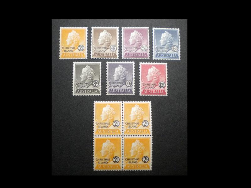 STAMPS FROM CHRISTMAS ISLAND 1958. SCOTT # 1 - 7 + BLOCK OF 4. UNUSED