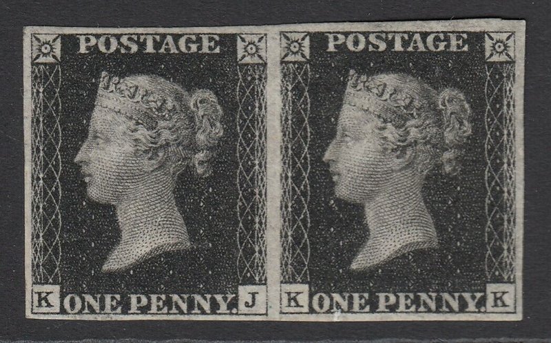 SG 2 1d black plate 5 horizontal pair lettered KJ-KK. Lightly mounted mint...