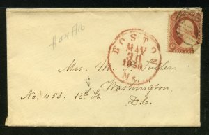 US 1850's Scott 26 Boston  Cover to Washington DC