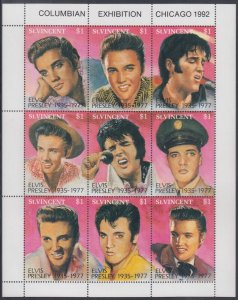 ST VINCENT Sc #1642a-i CPL MNH SHEET of 9 DIFF PORTRAITS of ELVIS PRESLEY