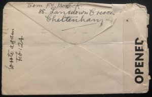 1941 Cheltenham England Returned To Sender By Censored Cover To Cork Ireland