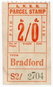 (I.B) London & North Eastern Railway : Parcel Stamp 2/- (Bradford)