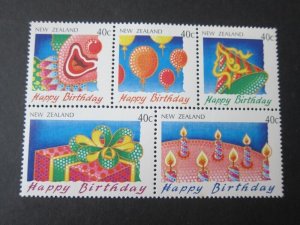 New Zealand 1991 Sc 1032a 40c Birthday Booklet Pane (5) set MNH