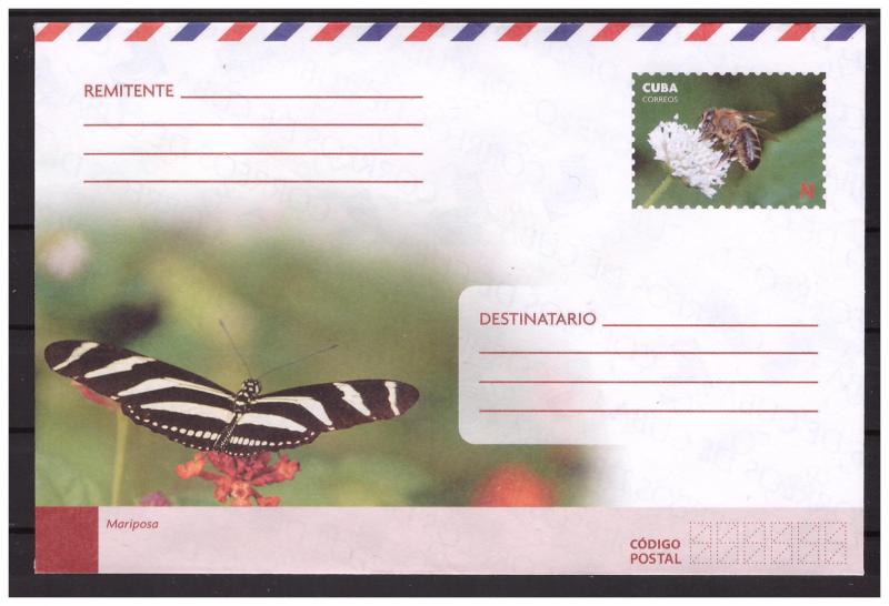 CUBA prestamped envelope 2018 Butterfly and bee