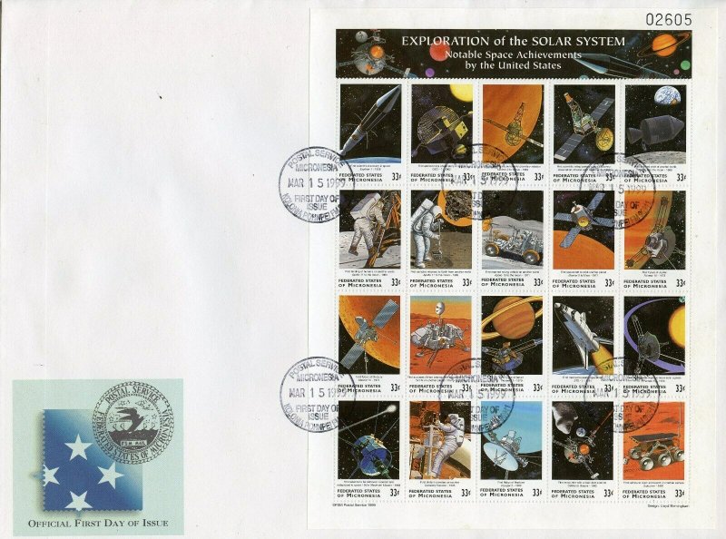 MICRONESIA 1999 EXPLORATION OF THE SOLAR SYSTEM SET OF 2 SHEET FIRST DAY COVERS 