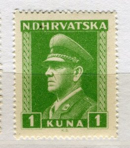 CROATIA; 1943 early Ante Pevelic issue fine MINT MNH unmounted 1k. value