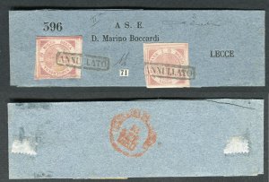 Italian Naples 1858 Band for printed matter with 2 values of 1 grain carmine L36