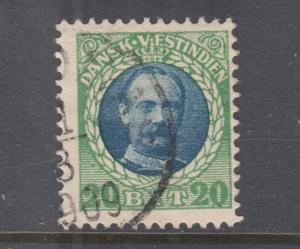 Danish West Indies Sc 46 used. 1908 20b green & blue Frederick VIII, sound, F-VF