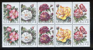 Sweden 2075a MNH, Roses Booklet pane from 1994.