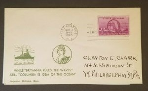 1945 Tallahassee FL To W Philadelphia PA Columbia Gem Of Ocean Patriotic Cover