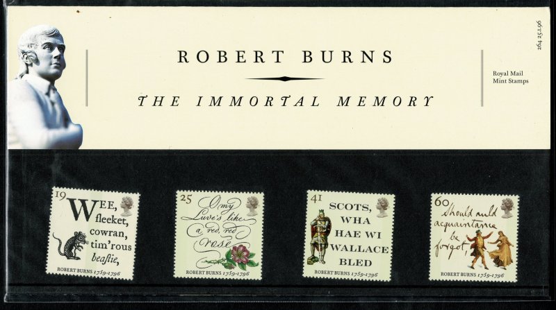 G.B.QE II 1996 DEATH BICENT ROBERT BURNS MINT (NH) SG1901-04 P.O.PACK 264 SUPERB