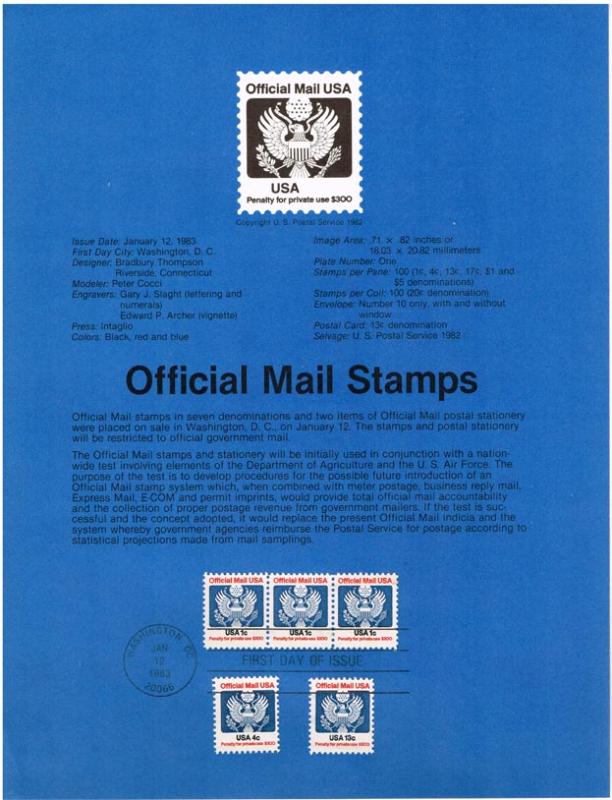 US #SP601 (O127-O129) Official Mail USPS Souvenir Page