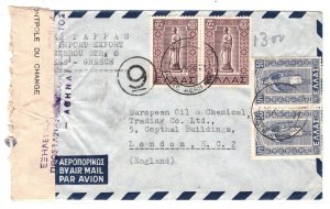 GREECE Air Mail Cover Exchange Control Label Athens GB London 1948 MA1292