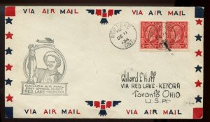 ?Red Lake to Kenora 2 x 3c Ottawa Conference 1934 to USA,  cover Canada