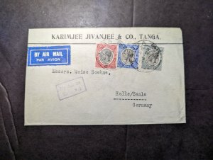 1935 British KUT Airmail Cover Tanga to Halle Saale Germany