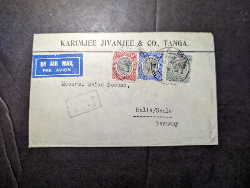 1935 British KUT Airmail Cover Tanga to Halle Saale Germany