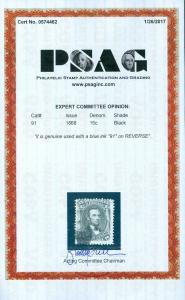 USA : 1868. Scott #91 Used. Nice Sound stamp. PSAG Certificate. Cat $650.00.