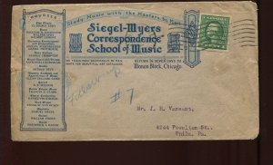 408 Schermack Coil Stamp on SIegel-Myers Music School Ad Cover LV2918