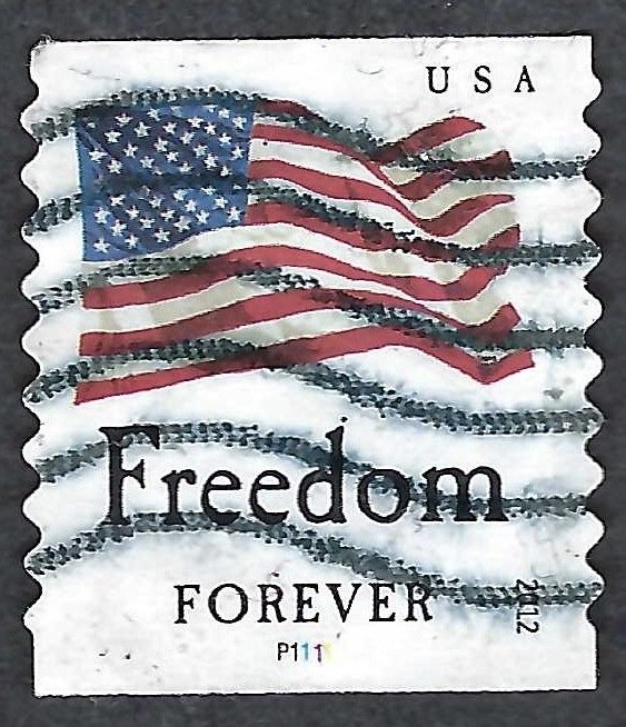 United States #4633-36 Forever (4x45¢) Flag (2012). Four coil singles. Used.