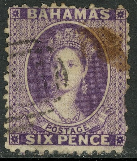 BAHAMAS 1863-64 QV 6d Dark Violet Portrait Issue Sc 14 Used