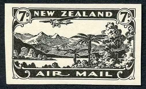 NEW ZEALAND SG550 1931 7d Air Imperf Jet black Plate Proof