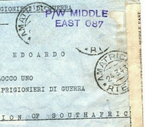 ITALY WW2 Cover POW Camp South Africa 1943 *MIDDLE EAST 087* Censors{3} MA729