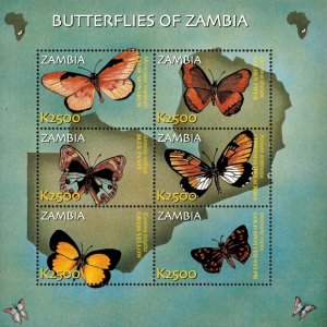 Zambia 2002 - Butterflies of Zambia - Sheet of 6 - Scott 990 - MNH