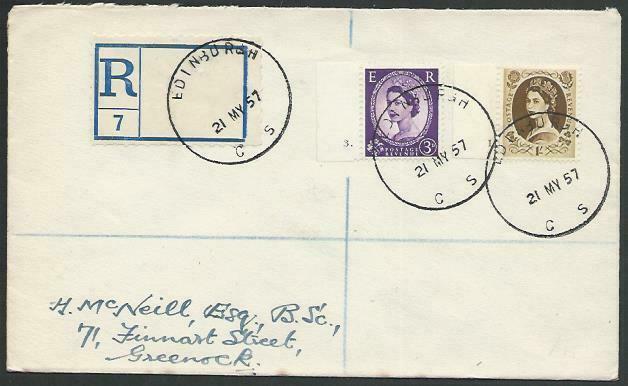 GB SCOTLAND 1957 Registered cover EDINBURGH / CS skeleton cds..............55989