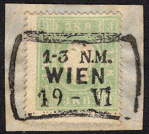 Austria - 1859 - Scott #8 - used on piece - s.o.n. WIEN box pmk