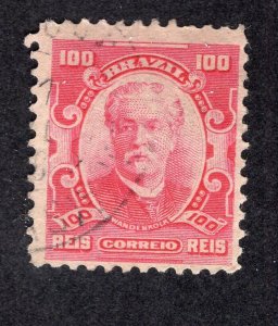 Brazil 1906 100r aniline rose, Scott 177 used, value = 25c