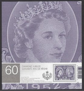 Canada #2540a MNH ss, Queen Elizabeth II diamond jubilee, issued 2012