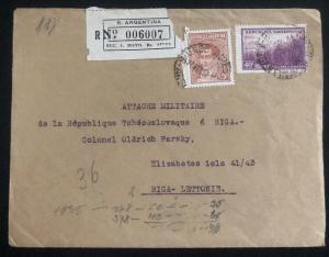 1938 Buenos Aires Argentina Airmail cover To Czech Army In Riga Latvia