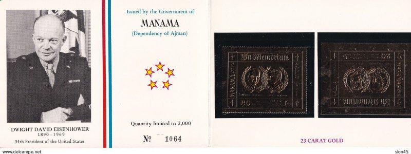 Manama 1970 Memorial Booklet Perf+imperf 23K Gold USA Presidents MNH 15947